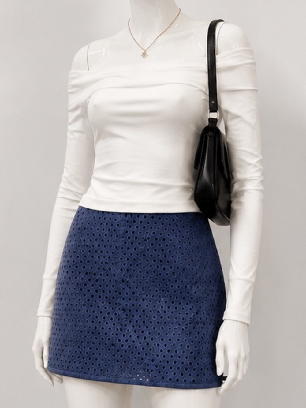 Navy Eyelet Mini Skirt